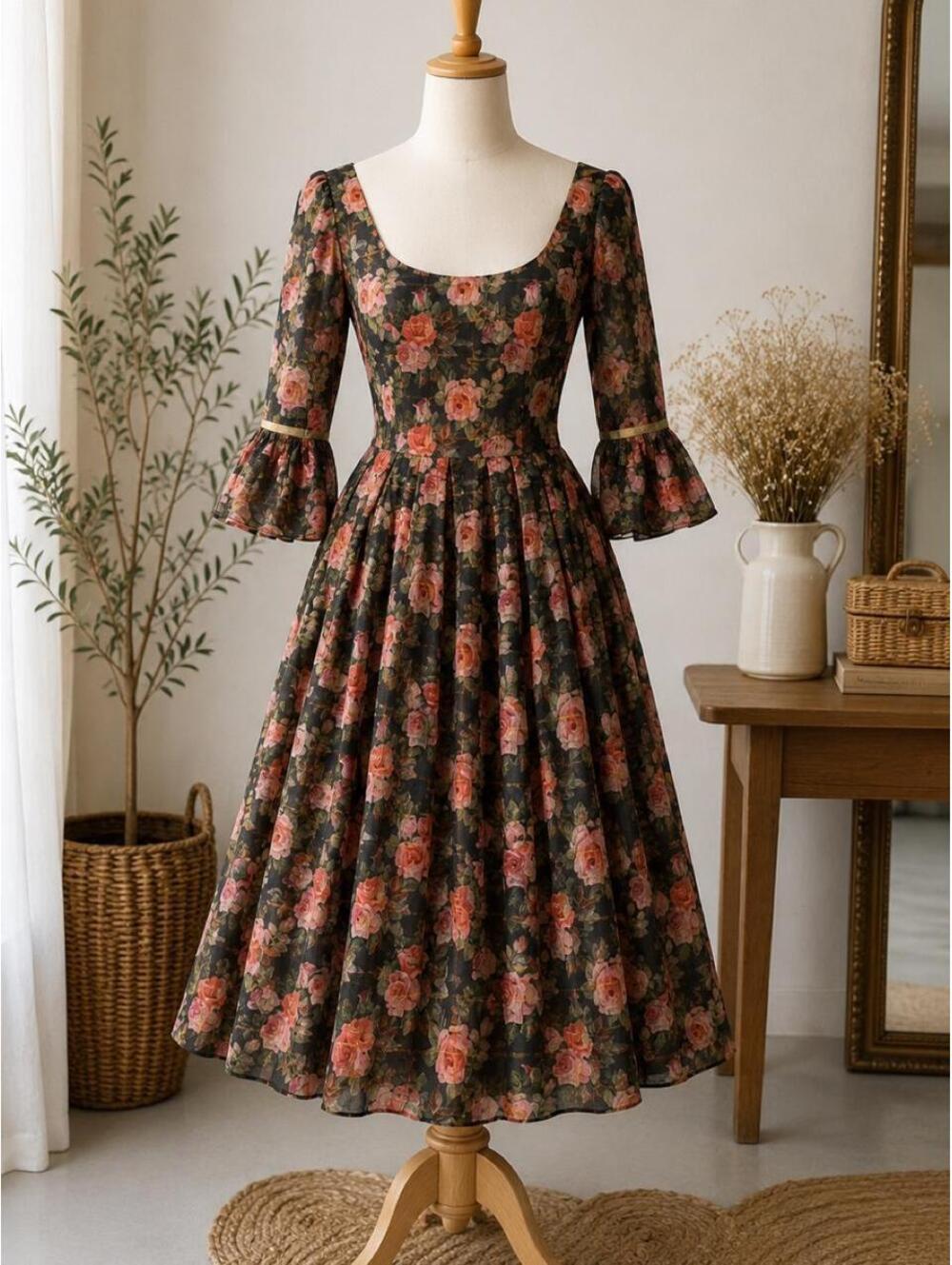 Vintage 1970s Handmade Prairie Dress One-of-a-Kind Romantic Boho